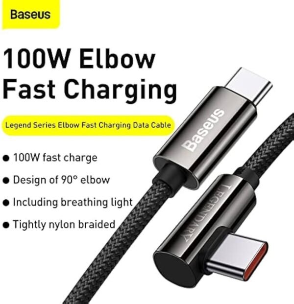 BASEUS CABLE TIPO C/TIPO C 100W DOBLADO/ RECTO