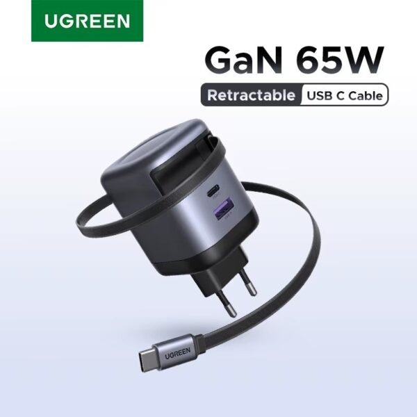 UGREEN CARGADOR NEXODE 65W CON CABLE RETRACTIL