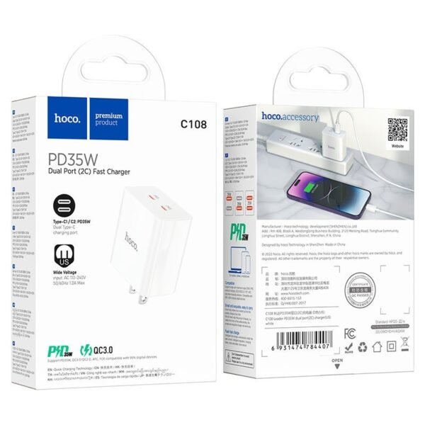 HOCO CARGADOR 35W DOBLE TIPO C