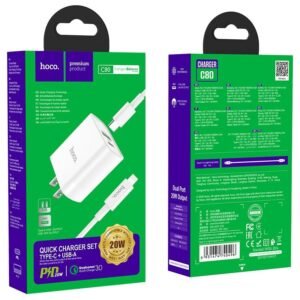 HOCO CARGADOR 20W DOBLE PUERTO CON CABLE