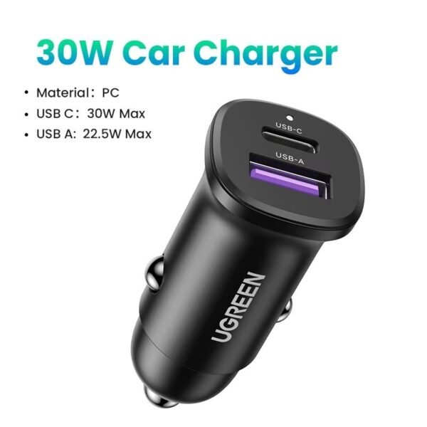 UGREEN CARGADOR PARA AUTO 30W PLASTICO