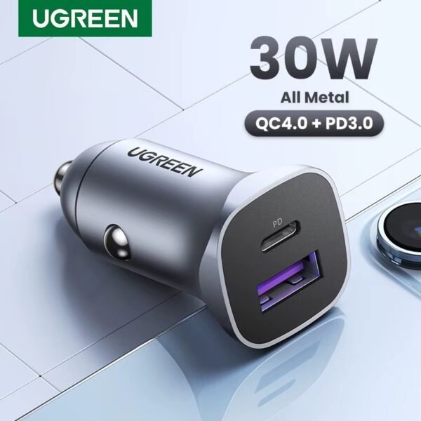 UGREEN CARGADOR PARA AUTO 30W METAL