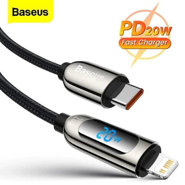 BASEUS CABLE TIPO C/ lightning CON PANTALLA 1M