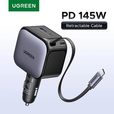 UGREEN CARGADOR PARA AUTO 145W CON CABLE RETRACTIL