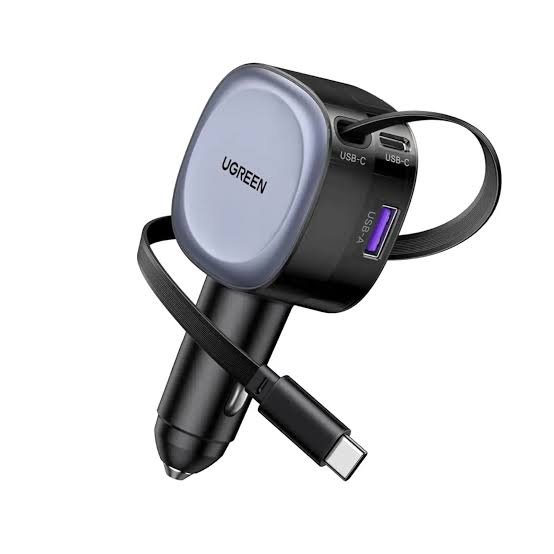 UGREEN CARGADOR PARA AUTO 75W CON CABLE RETRACTIL